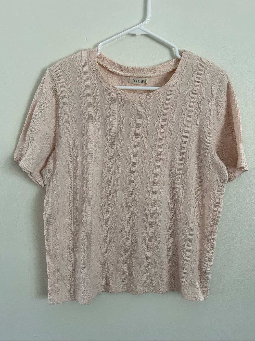 Roolee Light Pink Short Sleeve Textured Knit Tee Size L
